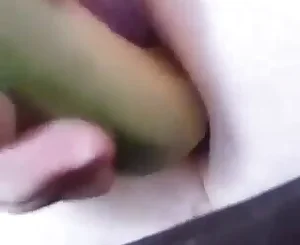 Unexperienced teenager jerking with banana after school